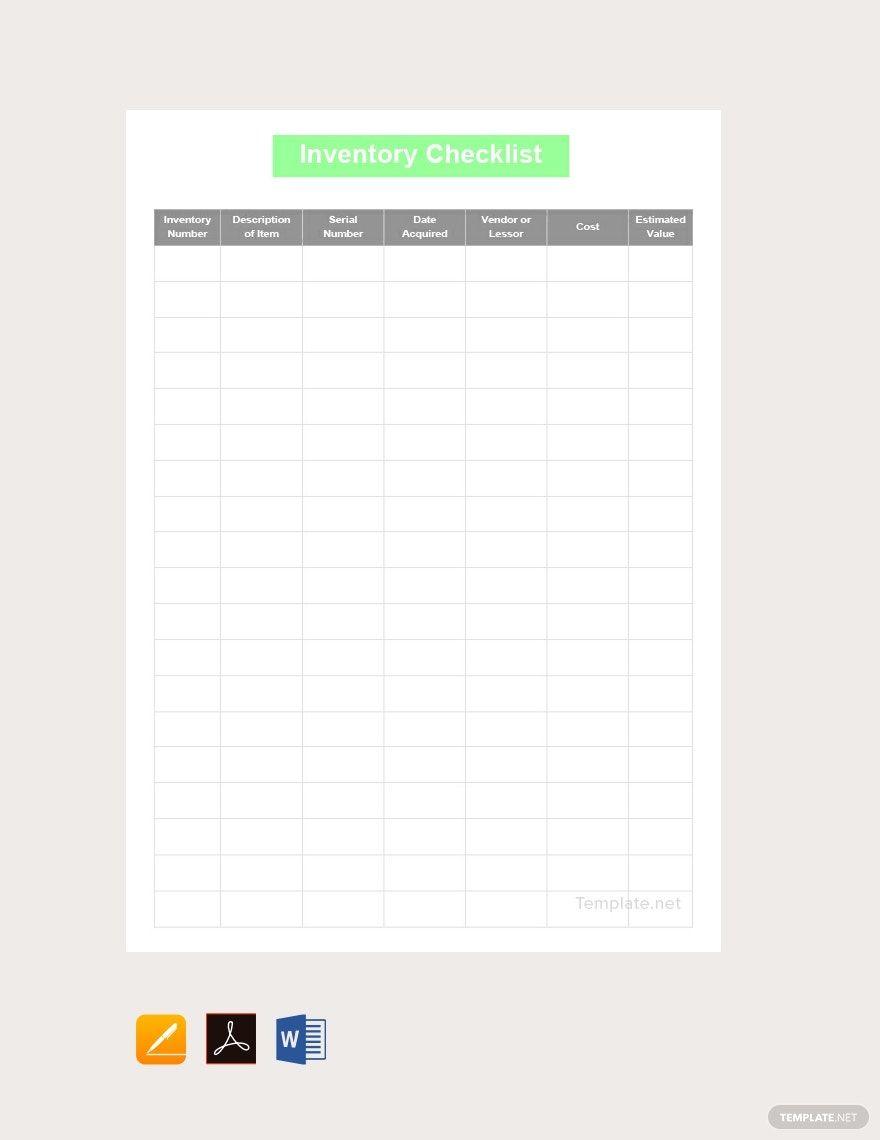 Simple Inventory Checklist Template