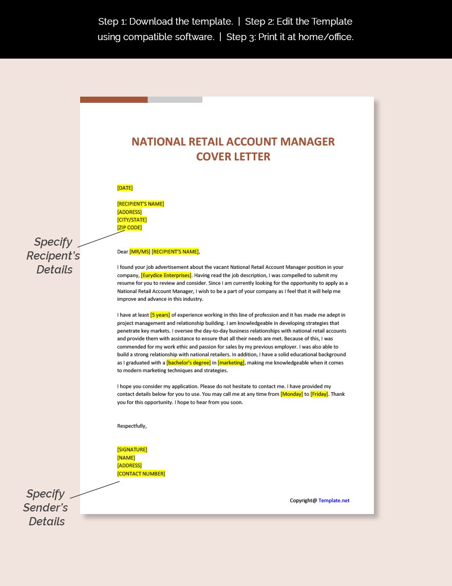 National Retail Account Manager Cover Letter