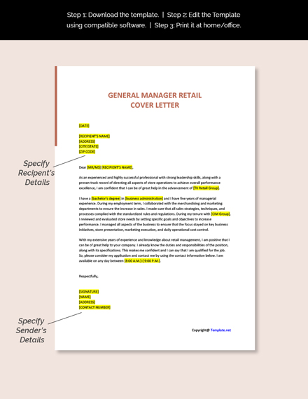 General Manager Retail Cover Letter Template