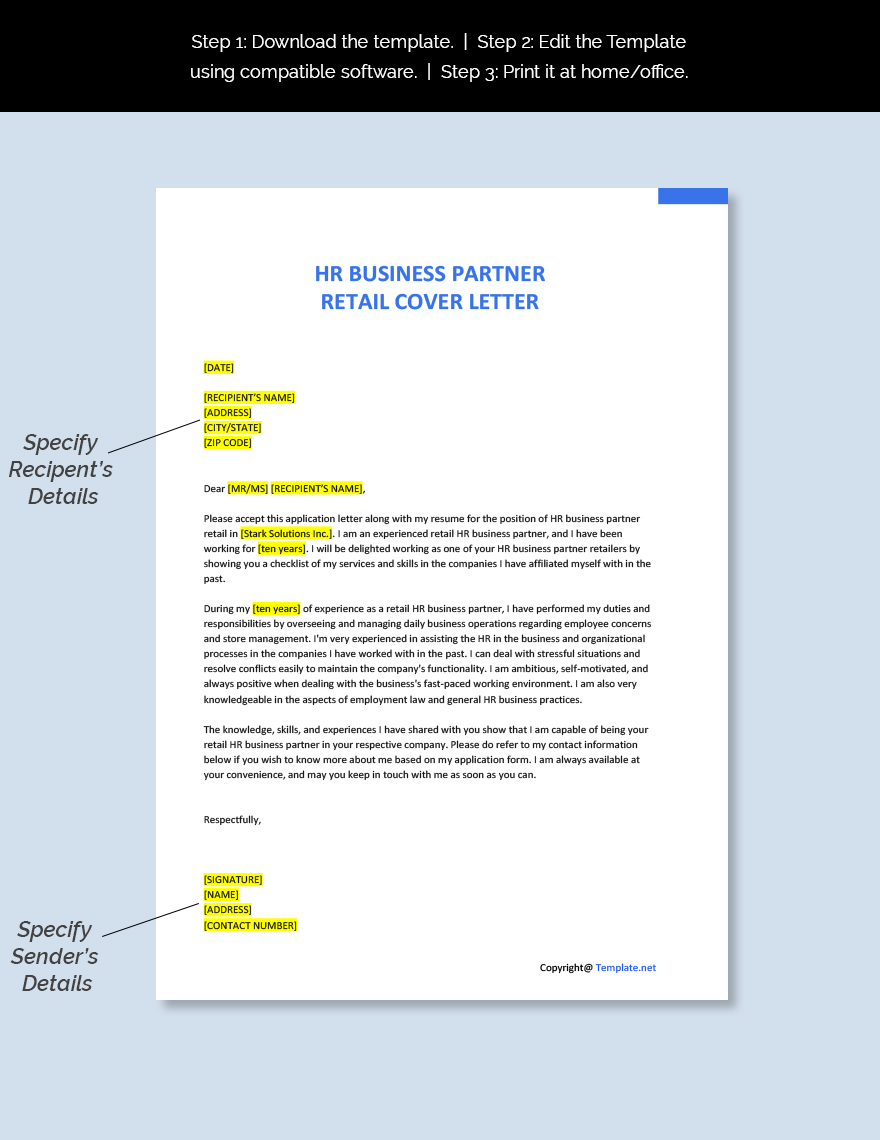 HR Business Partner Retail Cover Letter