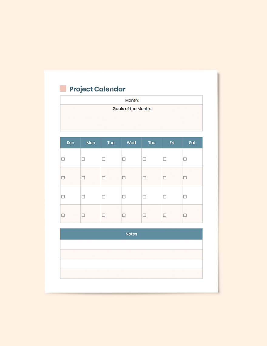 Sample Project planner Calendar