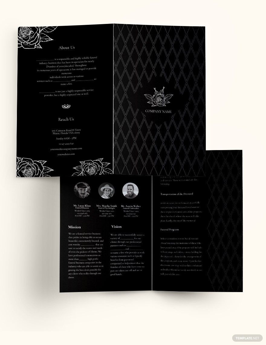 Blank Funeral Service Bi-Fold Brochure Template