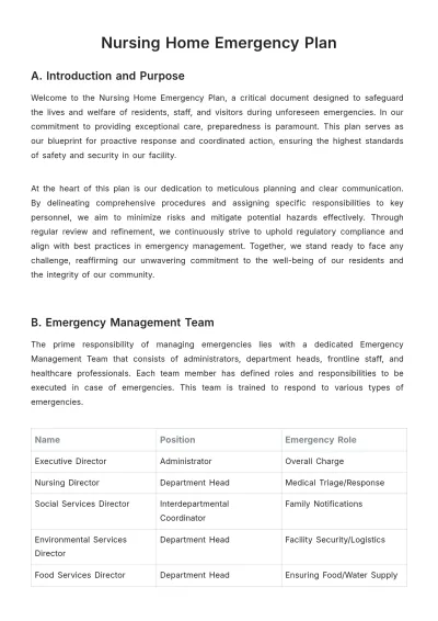 Free Nursing Home Emergency Plan Template to Edit Online