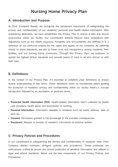 Free Nursing Home Privacy Plan Template to Edit Online