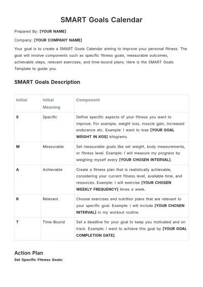 Free SMART Goals Calendar Template to Edit Online