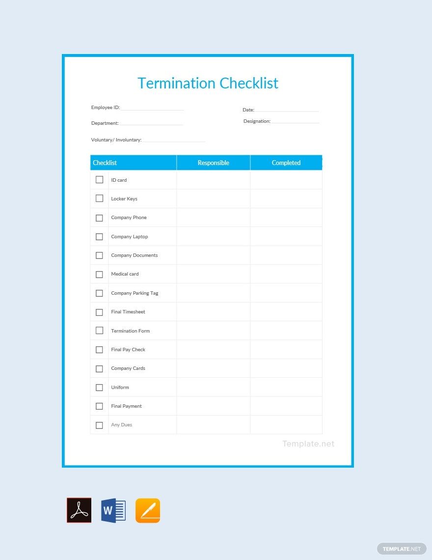 Sample Termination Checklist Template