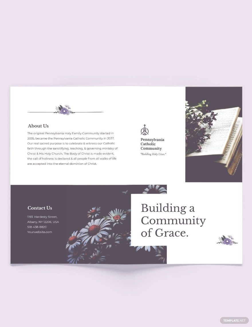 Catholic Floral Bi-Fold Brochure Template