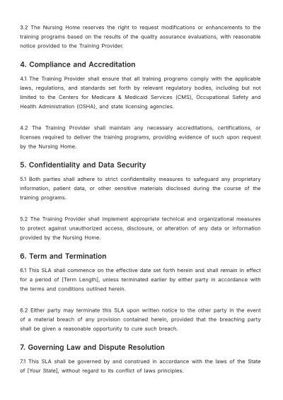 Free Nursing Home SLA with Training Providers Template to Edit Online