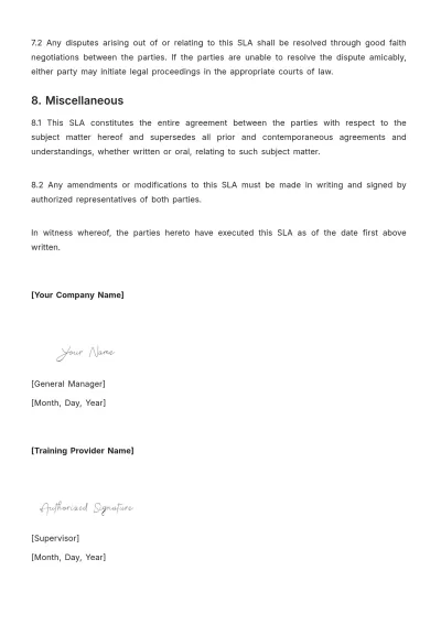 Free Nursing Home SLA with Training Providers Template to Edit Online