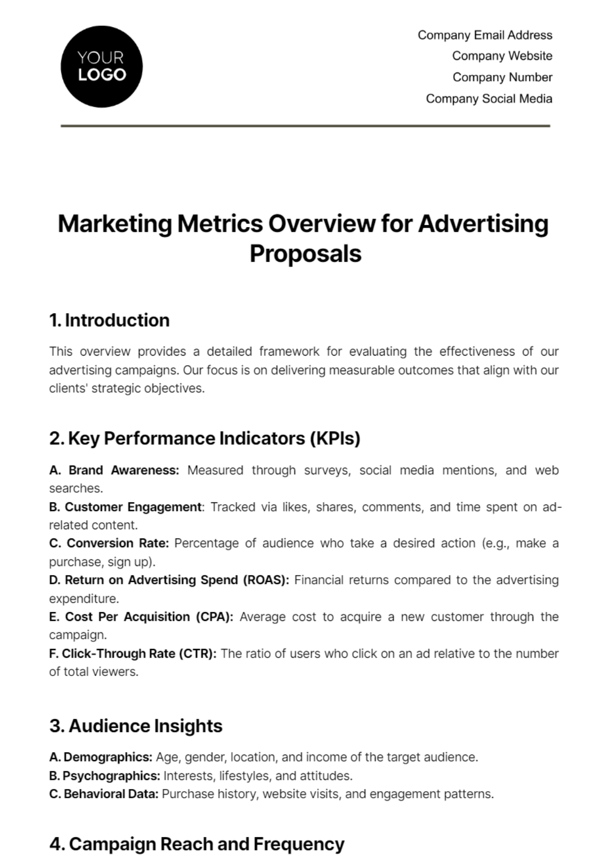 Free Marketing Metrics Overview for Advertising Proposals Template