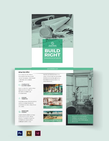 home construction company bi fold brochure template 440