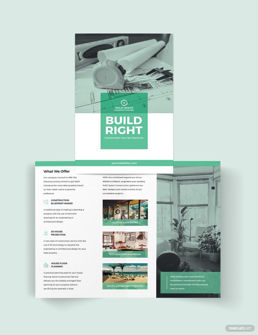 Home Construction Company Bi-Fold Brochure Template