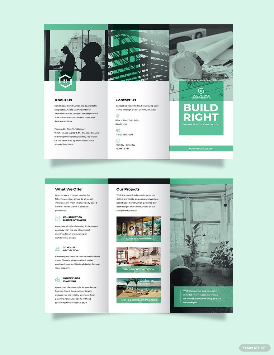 Home Construction Company Tri-Fold Brochure Template