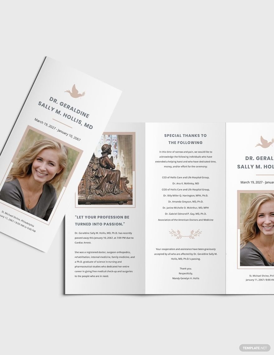Free Mother /MOM Funeral Memorial Tri-fold Brochure Template
