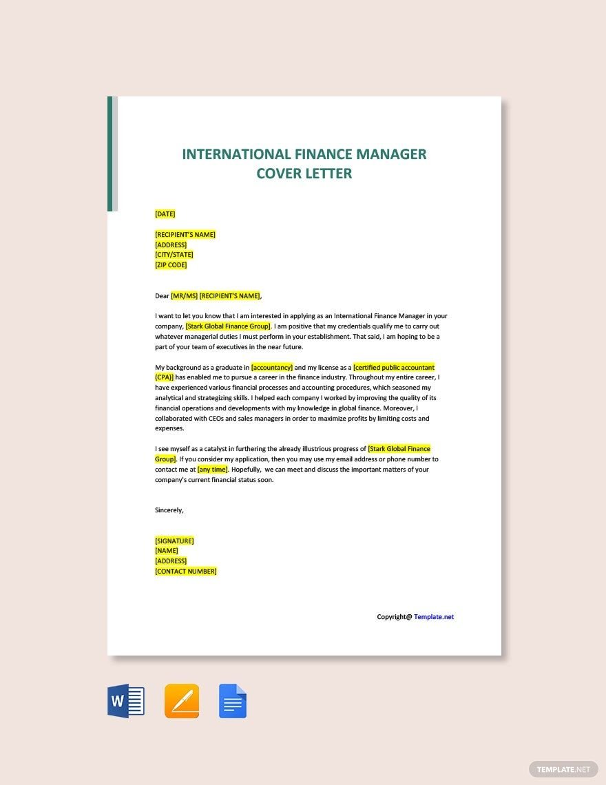 International Finance Manager Cover Letter