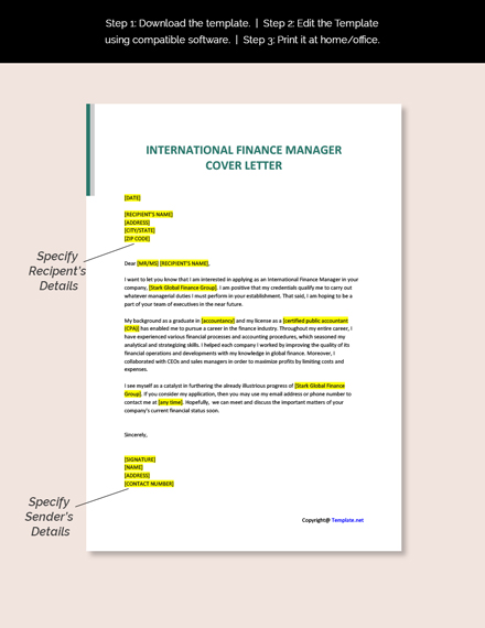  International Finance Manager Cover Letter Template