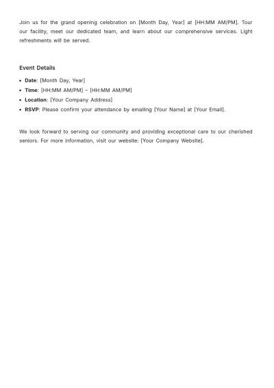 Free Community Nursing Home Press Release Template to Edit Online