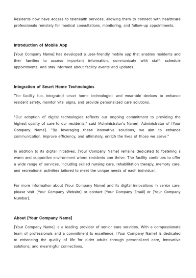 Free Digital Nursing Home Press Release Template to Edit Online