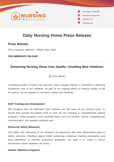 Free Daily Nursing Home Press Release Template to Edit Online