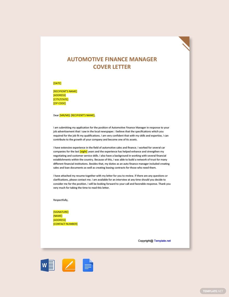 Finance Manager Cover Letter In PDF FREE Template Download Template