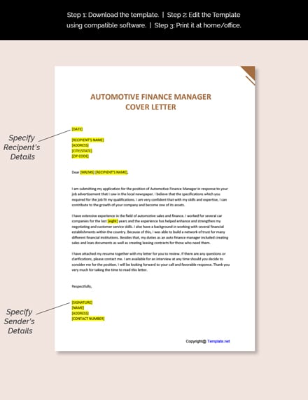 Automotive Finance Manager Cover Letter Template