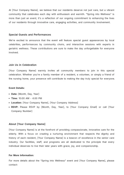 Free Nursing Home Event Press Release Template to Edit Online