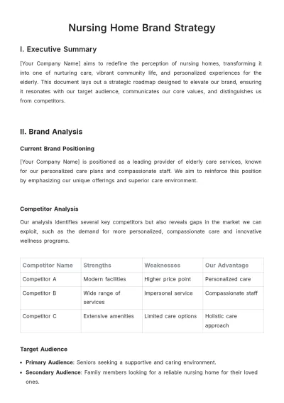Free Nursing Home Brand Strategy Template to Edit Online