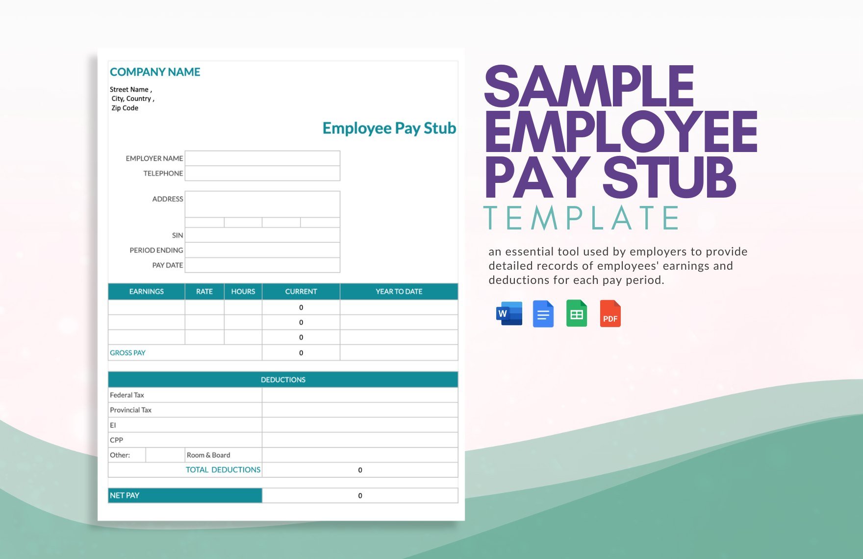 Sample Employee Pay Stub Template in Word, Google Docs, PDF, Google Sheets
