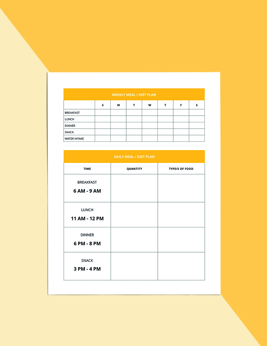 Monthly Diet Planner Template