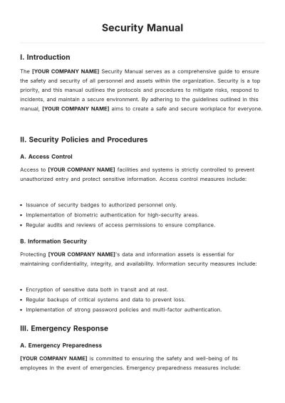 Free Security Manual Template to Edit Online
