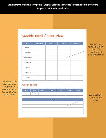 Printable diet planner template Editable