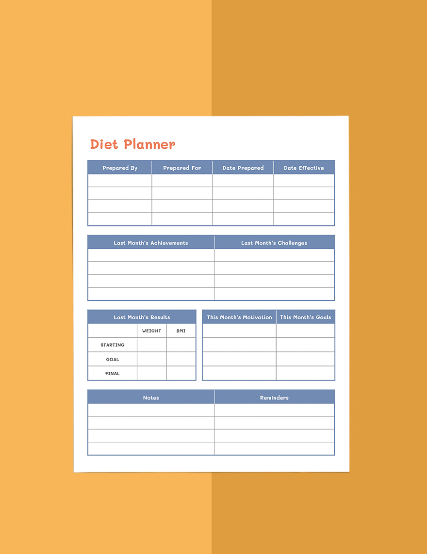 Printable Diet Planner Template