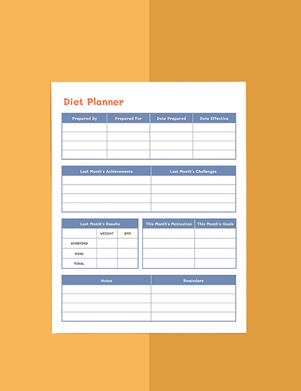 Printable diet planner template Format