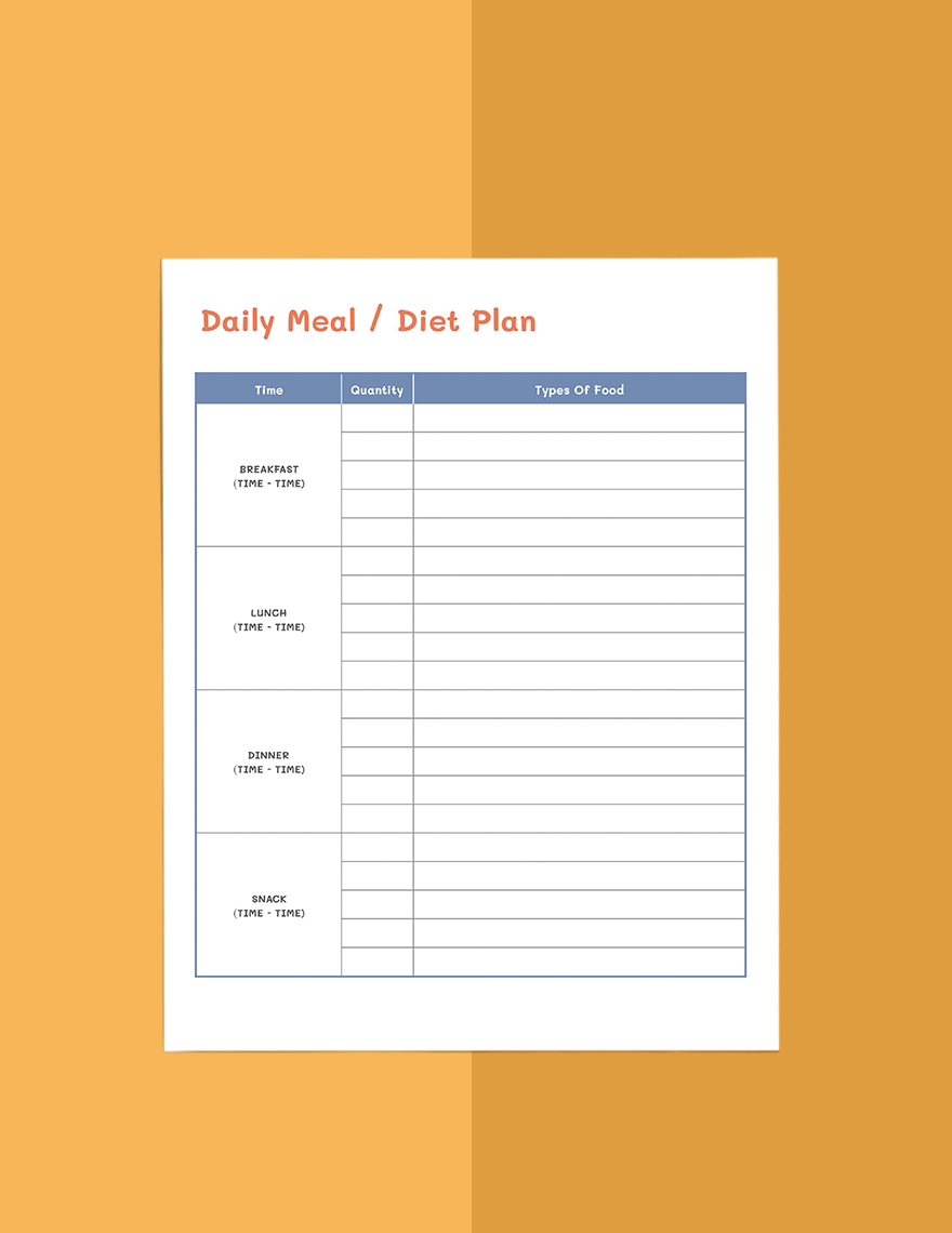 Printable diet planner template Sample