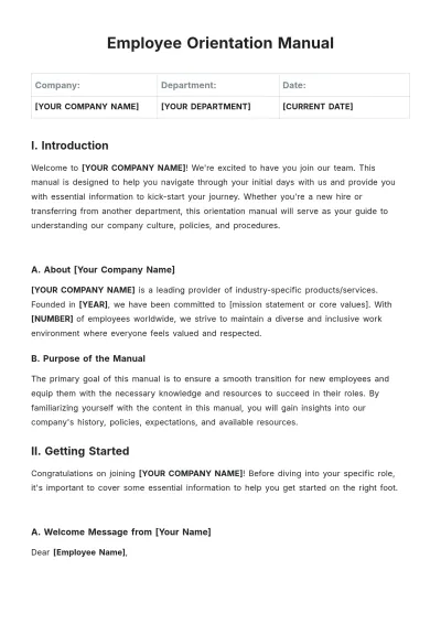 Free Employee Orientation Manual Template to Edit Online