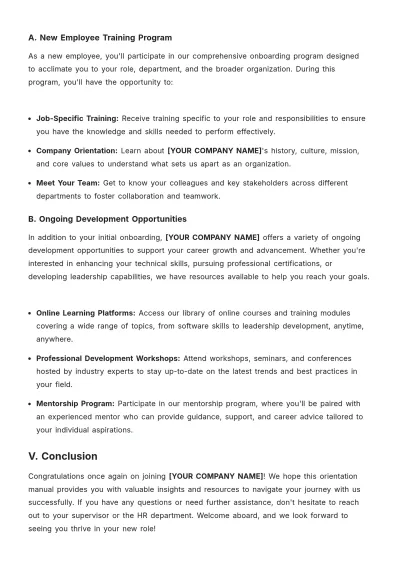 Free Employee Orientation Manual Template to Edit Online