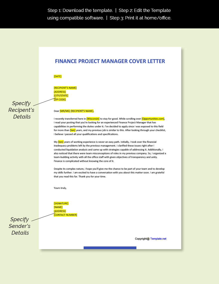 Finance Project Manager Cover Letter