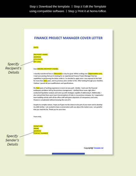 Finance Project Manager Cover Letter Template - Google Docs, Word ...