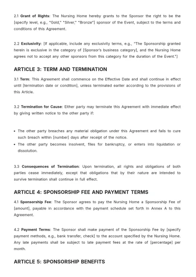 Free Nursing Home Sponsorship Agreement Template to Edit Online