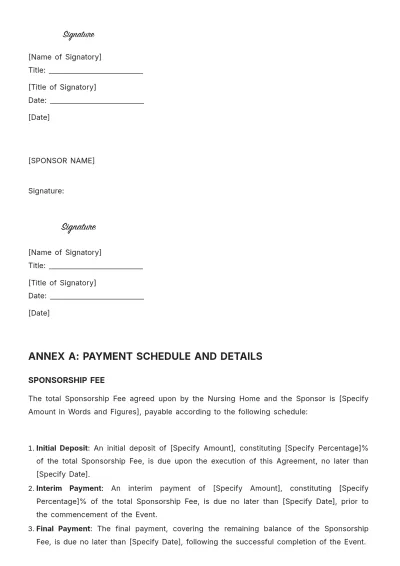 Free Nursing Home Sponsorship Agreement Template to Edit Online