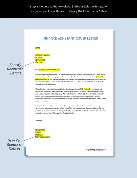 cover letter examples finance assistant