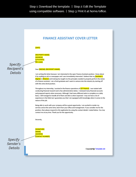 best cover letter for finance assistant