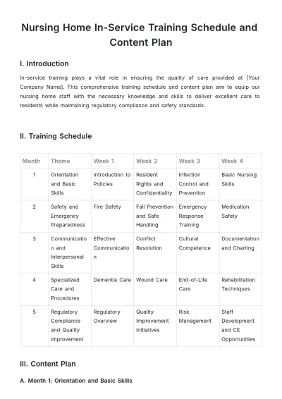 Free Nursing Home In-Service Training Schedule and Content Plan Template to Edit Online