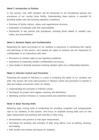 Free Nursing Home In-Service Training Schedule and Content Plan Template to Edit Online
