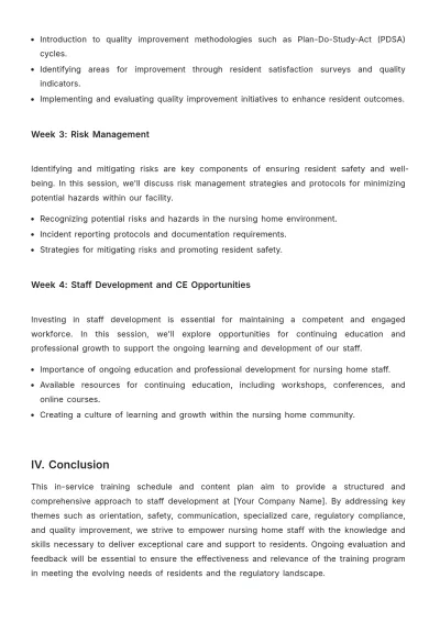 Free Nursing Home In-Service Training Schedule and Content Plan Template to Edit Online