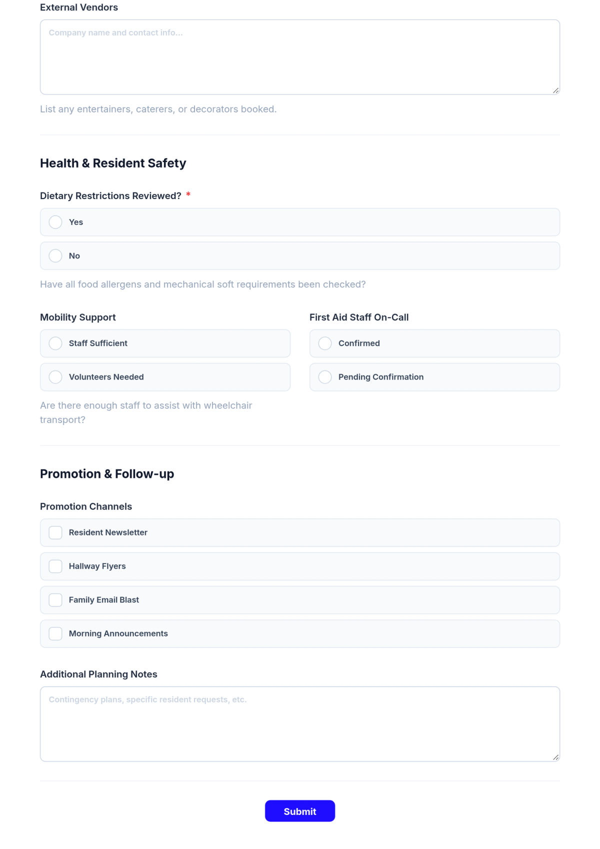 Free Nursing Home Event Checklist Template & AI Maker