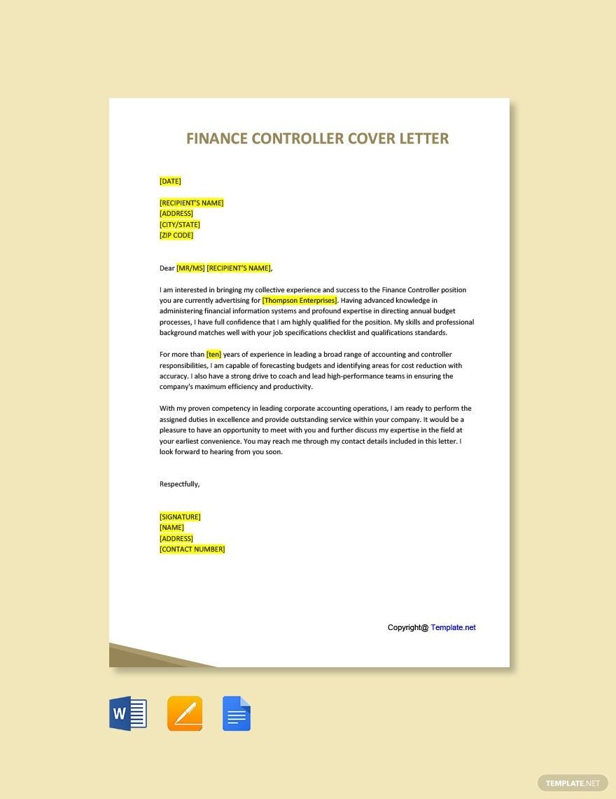 Finance Controller Cover Letter