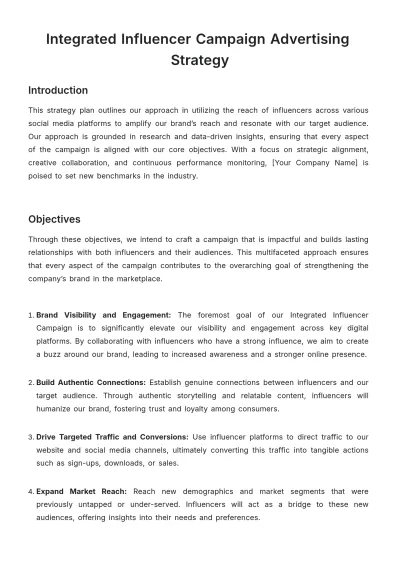 Free Integrated Influencer Campaign Advertising Strategy Template to Edit Online