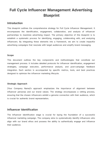Free Full Cycle Influencer Management Advertising Blueprint Template to Edit Online