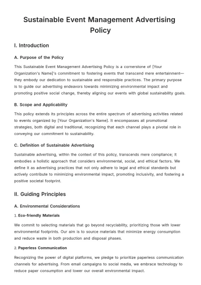 Free Sustainable Event Management Advertising Policy Template  to Edit Online